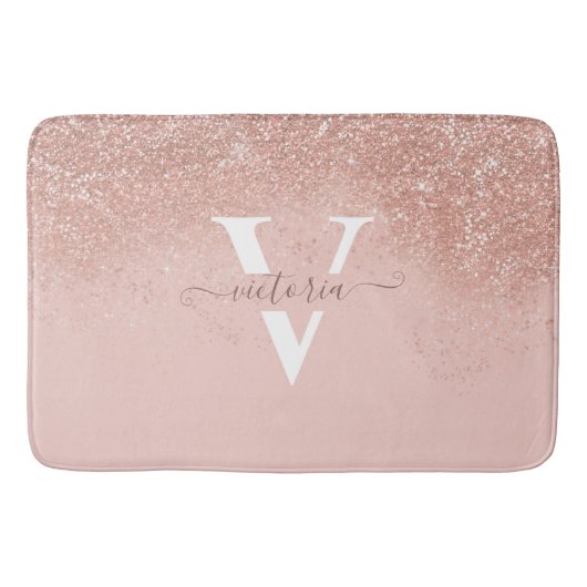 Blush roze glitter Sparkle Monogram Elegant Custom Badmat (Voorkant)