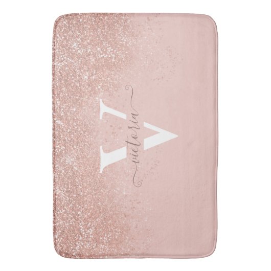 Blush roze glitter Sparkle Monogram Elegant Custom Badmat (Voorkant Verticaal)