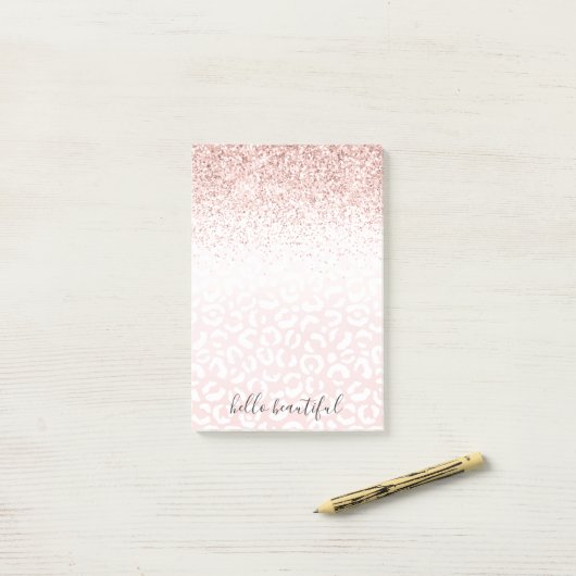 Blush roze glitter Sparkle White Leopard Print   Post-it® Notes (Op bureau)