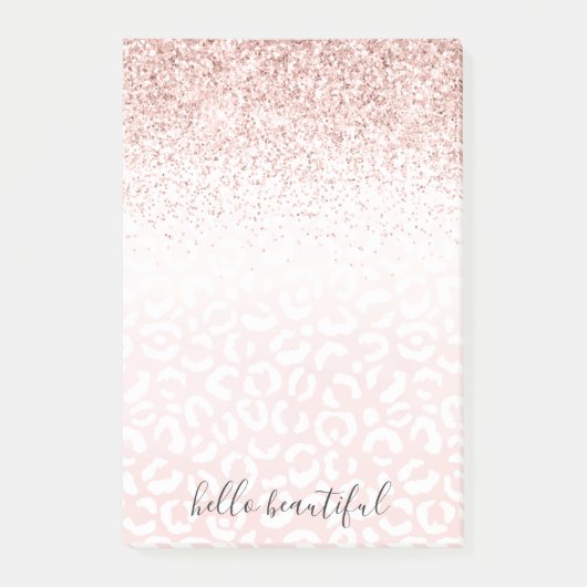Blush roze glitter Sparkle White Leopard Print   Post-it® Notes (Voorkant)