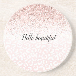 Blush roze glitter Sparkle White Leopard Print Zandsteen Onderzetter