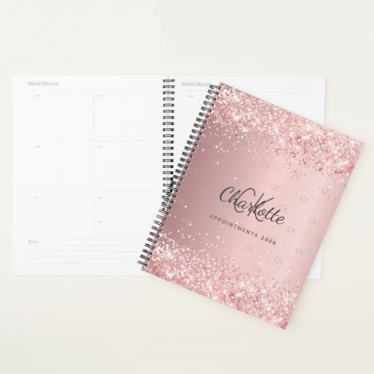 Blush roze glitter stofmonogram 2023 planner (Display)