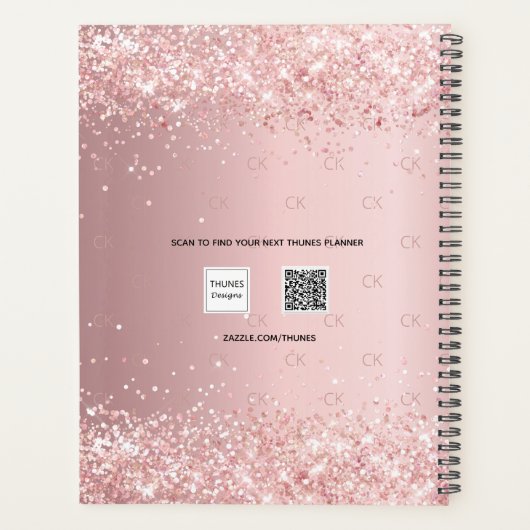 Blush roze glitter stofmonogram 2023 planner (Achterkant)