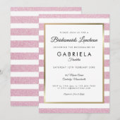 Blush Roze Glitter Streep Bruidsmeisjes Lunch Kaart (Voorkant / Achterkant)