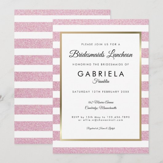 Blush Roze Glitter Streep Bruidsmeisjes Lunch Kaart (Voorkant / Achterkant)
