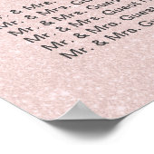 Blush roze glitter Wedding Seating Chart Poster (Hoek)