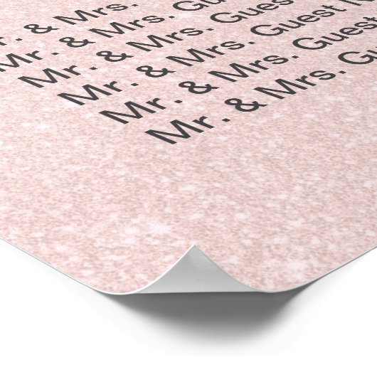 Blush roze glitter Wedding Seating Chart Poster (Hoek)