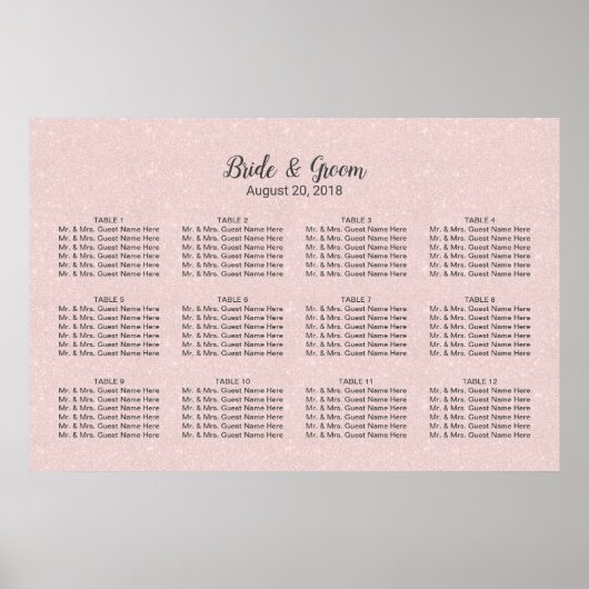 Blush roze glitter Wedding Seating Chart Poster (Voorkant)