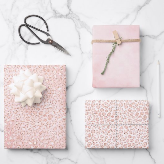 Blush roze glitter White leopard print      Inpakpapier Vel (Voorkant)