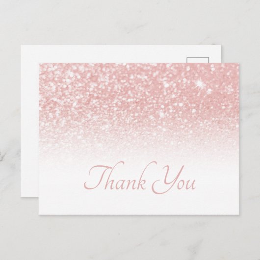 Blush roze glitter White Ombre Bedankt Briefkaart (Voorkant / Achterkant)