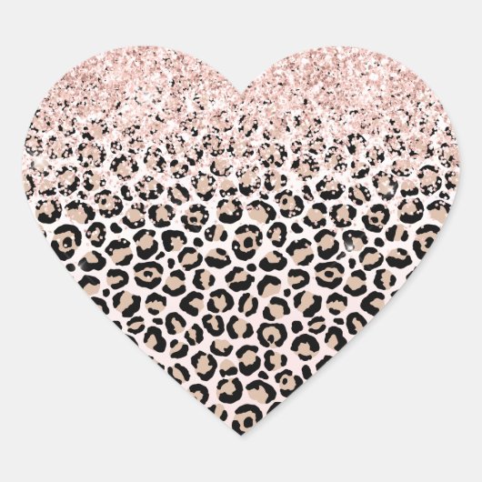 Blush Roze Glitter Zwart Cream Luipaard Print Hart Sticker (Voorkant)