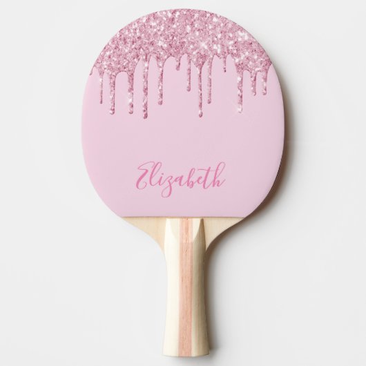 Blush roze glitterslierende naam tafeltennisbatje (Voorkant)