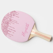 Blush roze glitterslierende naam tafeltennisbatje (Zijkant)
