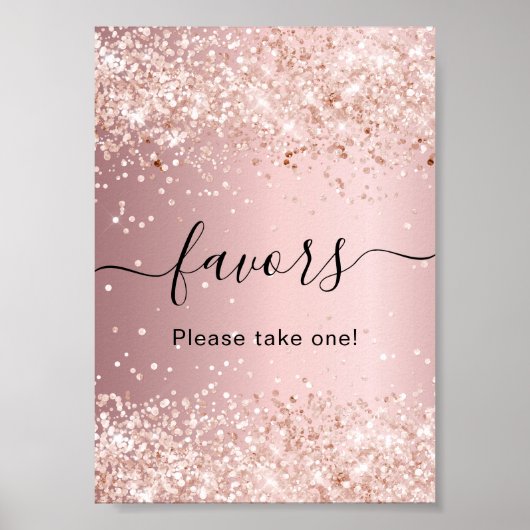 Blush roze glitterspul feest gunst teken poster (Voorkant)