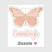 Blush roze glittery Gold Butterfly naam Sticker (Vel)