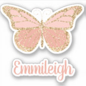 Blush roze glittery Gold Butterfly naam Sticker (Voorkant)