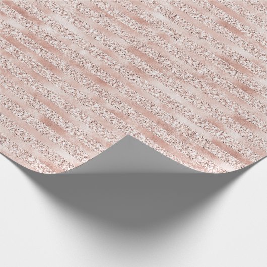 Blush roze gloed glitter stripes cadeaupapier (Hoek)