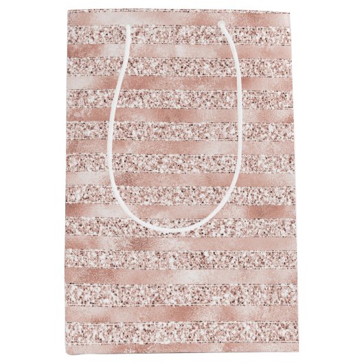 Blush roze gloed glitter stripes medium cadeauzakje (Voorkant)