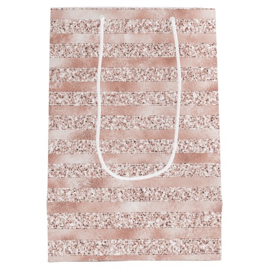 Blush roze gloed glitter stripes medium cadeauzakje (Achterkant)