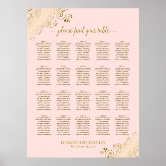 Blush roze & Gold 20 tafel bruiloft Poster (Voorkant)