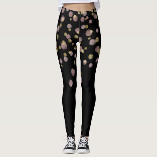 Blush roze Gold-bekleding op zwart Leggings (Voorkant)