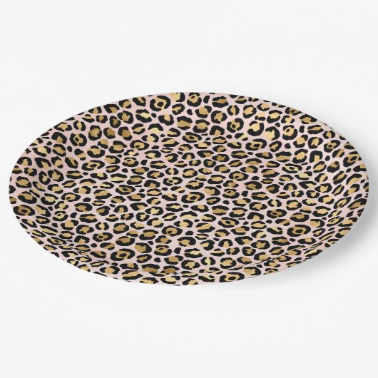 Blush roze Gold Black leopard-printer Papieren Bordje (Gekanteld)