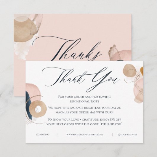 Blush roze & Gold Business - Hartelijk dank voor u Kaart (Voorkant / Achterkant)