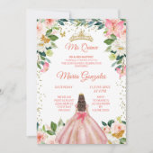 Blush Roze & Gold Butterfly Mis Quince Invitation Kaart (Voorkant)