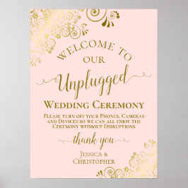 Blush Roze & Gold Chic Unplugged Wedding Ceremony Poster