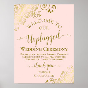 Blush Roze & Gold Chic Unplugged Wedding Ceremony Poster