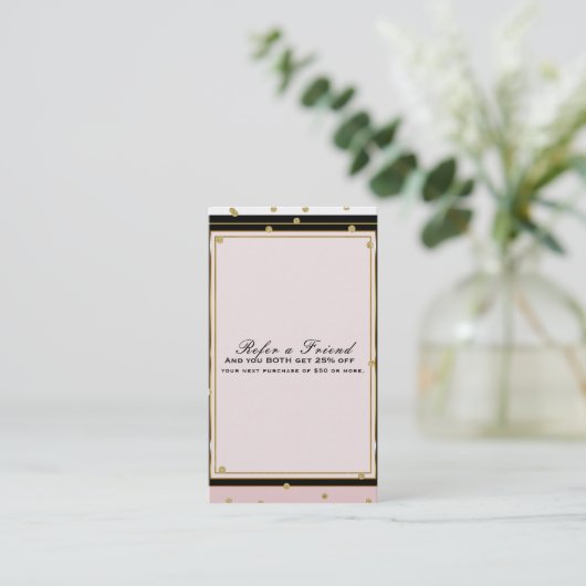 Blush Roze & Gold Confetti Modern Verwijs een vrie Aanbevelingskaartje (Staand voorkant)