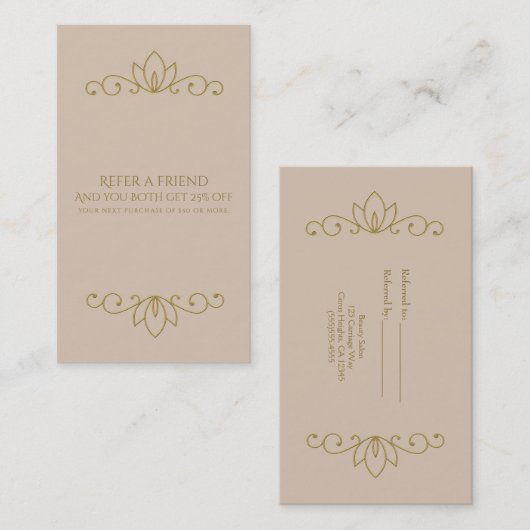 Blush Roze & Gold Elegant Chic Verwijs een vriends Aanbevelingskaartje (Voorkant / Achterkant)