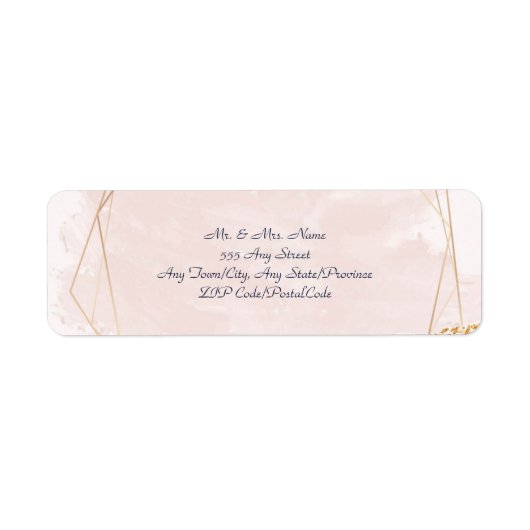 Blush Roze, Gold en Navy, Wedding Return Address Etiket (Voorkant)