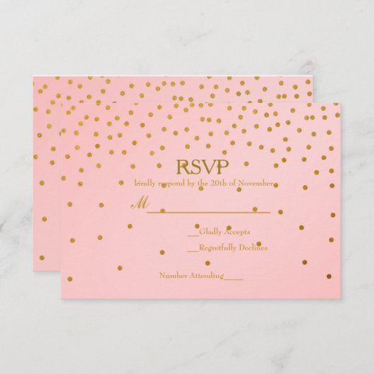 Blush Roze & Gold Folie Confetti bruiloft RSVP Kaa (Voorkant / Achterkant)