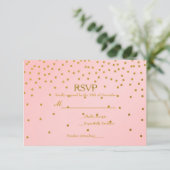 Blush Roze & Gold Folie Confetti bruiloft RSVP Kaa Kaartje (Staand voorkant)