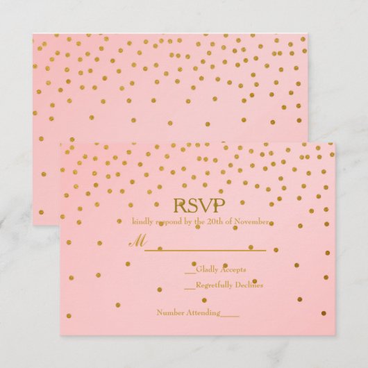 Blush Roze & Gold Folie Confetti bruiloft RSVP Kaa Kaartje (Voorkant / Achterkant)