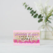 Blush Roze & Gold Glitter Colorful White Monogram Visitekaartje (Staand voorkant)