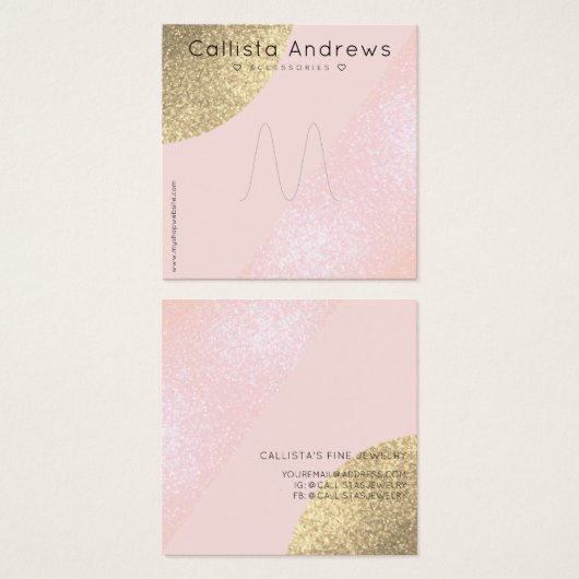 Blush roze Gold Glitter Geo Heart Ring Display Vierkante Visitekaartjes (Voorkant /achterkant)