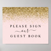 Blush Roze & Gold Glitter Guest Book Sign. Poster (Voorkant)