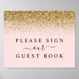 Blush Roze & Gold Glitter Guest Book Sign. Poster