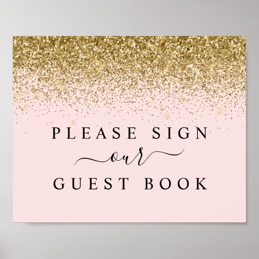 Blush Roze & Gold Glitter Guest Book Sign. Poster (Voorkant)
