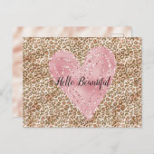 Blush roze Gold Glitter Heart Leopard Print Briefkaart (Voorkant / Achterkant)