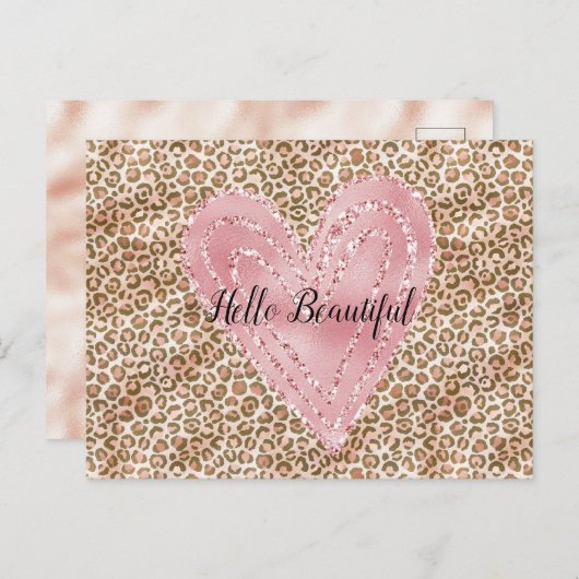 Blush roze Gold Glitter Heart Leopard Print Briefkaart (Voorkant / Achterkant)