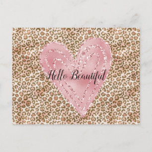 Blush roze Gold Glitter Heart Leopard Print Briefkaart