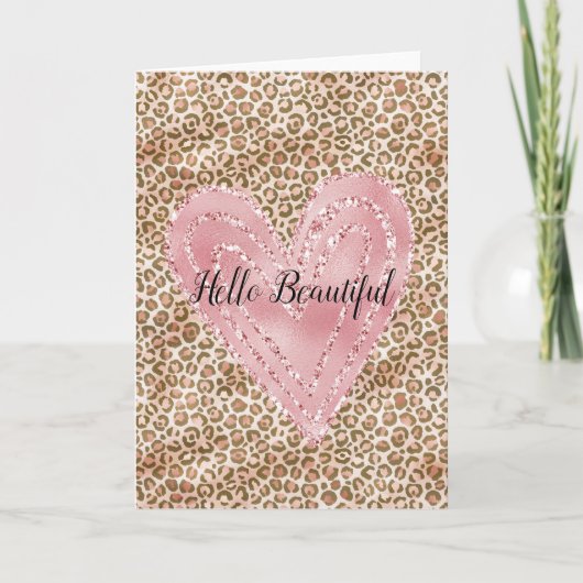 Blush roze Gold Glitter Heart Leopard Print Kaart (Voorkant)