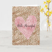 Blush roze Gold Glitter Heart Leopard Print Kaart (Gele Bloem)