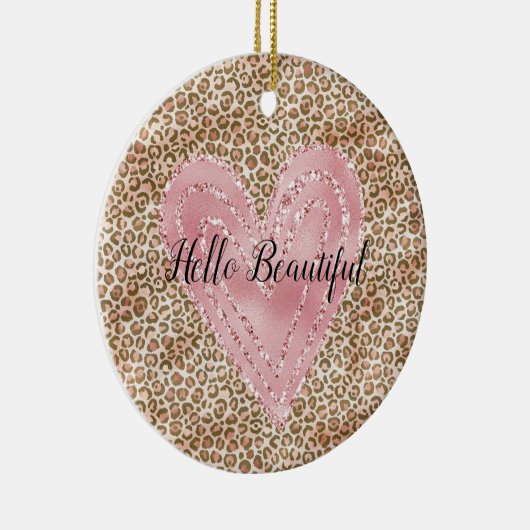 Blush roze Gold Glitter Heart Leopard Print Keramisch Ornament (Rechts)