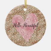 Blush roze Gold Glitter Heart Leopard Print Keramisch Ornament (Voorkant)