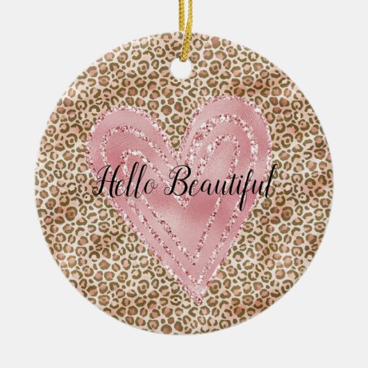 Blush roze Gold Glitter Heart Leopard Print Keramisch Ornament (Voorkant)
