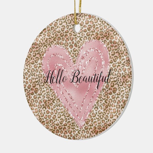 Blush roze Gold Glitter Heart Leopard Print Keramisch Ornament (Links)